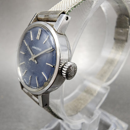 Longines Watch Women 21mm Blue Dial Steel Round Manual Wind Runs VTG 10352