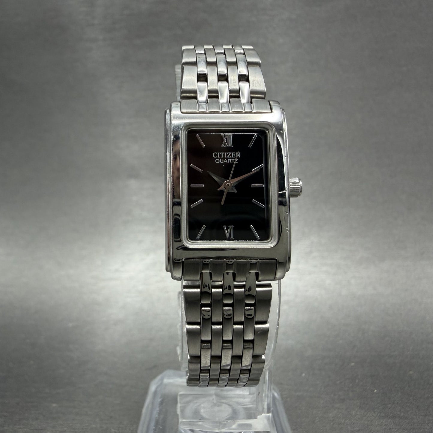 Citizen Tank Watch Women 18mm Black Dial Silver Tone Rectangle New Battery ABC5
