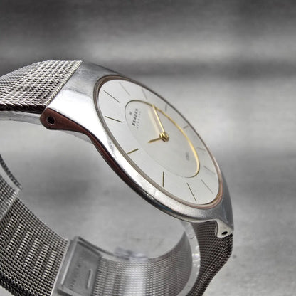 Skagen Watch Men 33mm Silver Dial Silver Tone Round Mesh Band 233LGSC New Batt3
