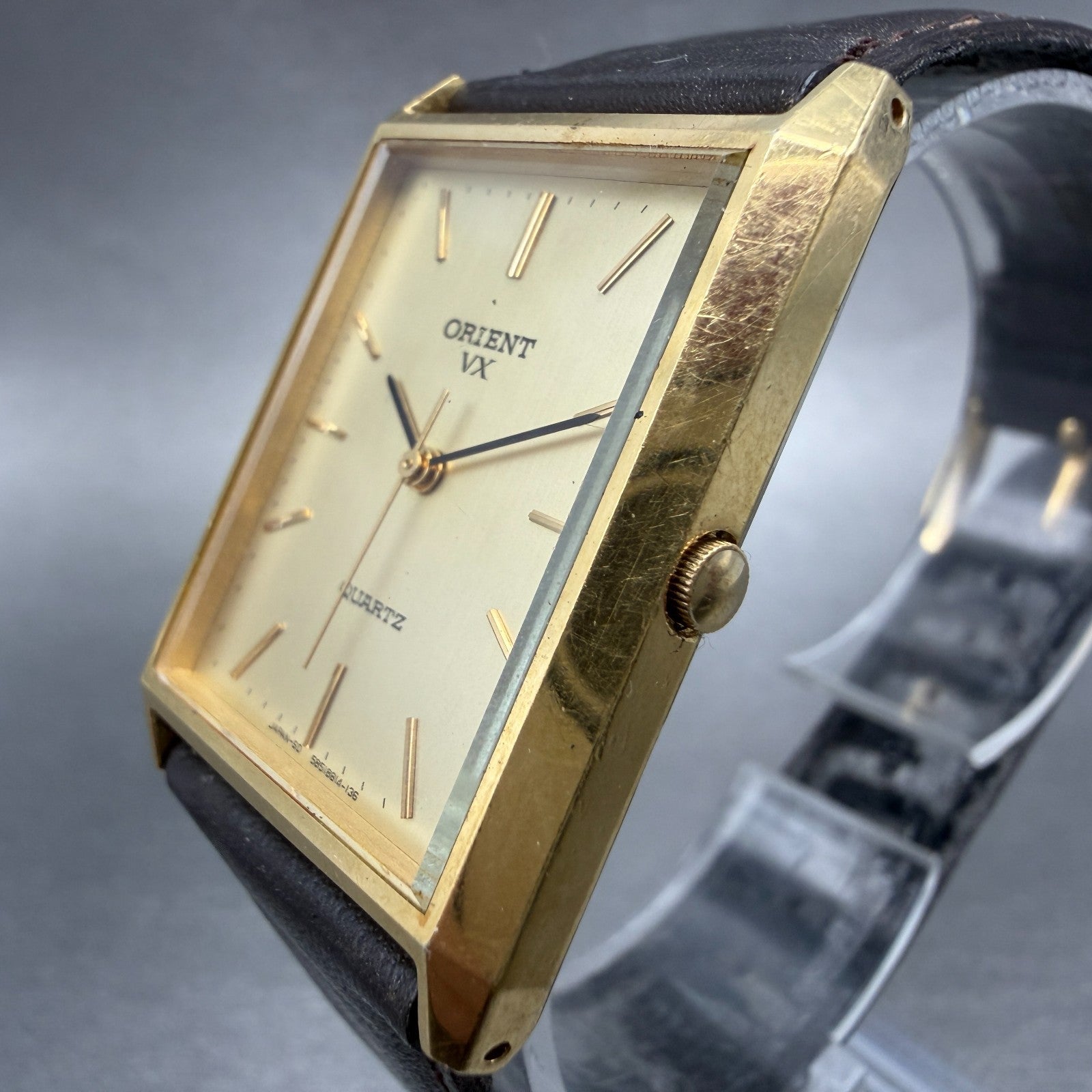 Orient VX Tank Watch Men 26mm Champagne Dial Gold Tone Rectangle New Battery2