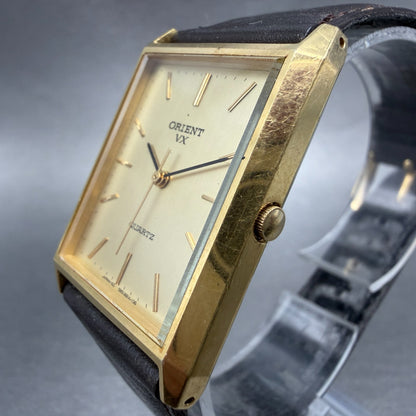 Orient VX Tank Watch Men 26mm Champagne Dial Gold Tone Rectangle New Battery2