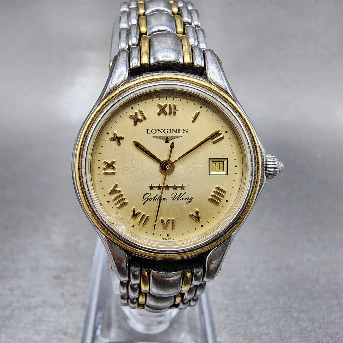 Longines Golden Wing Watch Women 26mm Champagne Dial Two Tone Date New Battery0