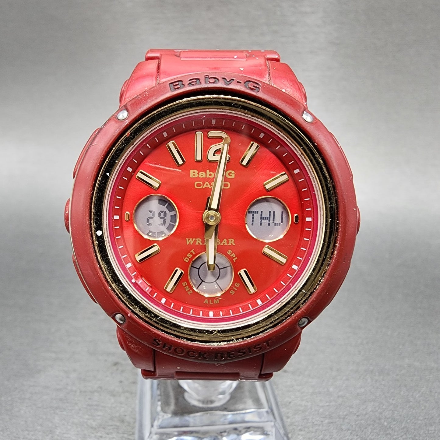 Casio BabyG Watch Women 43mm Analog Digital Red Tone Alarm Chrono New Batt0
