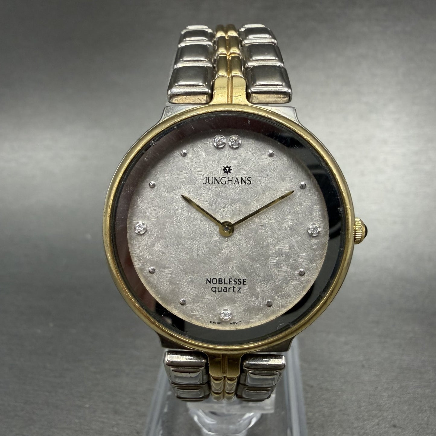 Junghans Noblesse Watch Men 32mm Silver Tone Two Round New Battery Vintage0