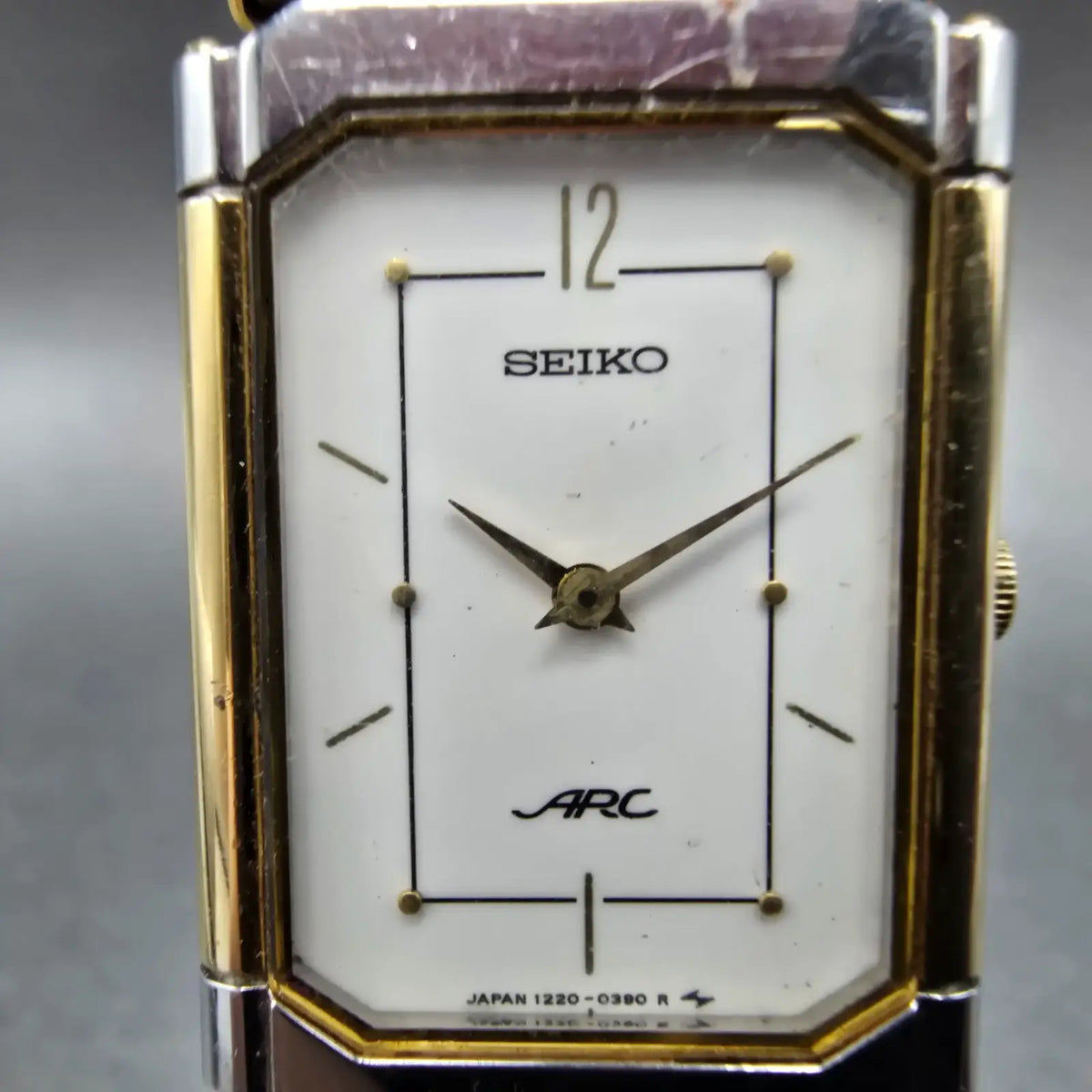Seiko ARC Tank Watch Men 20mm White Dial Two Tone Rectangle 1220-5220 VTG PARTS2