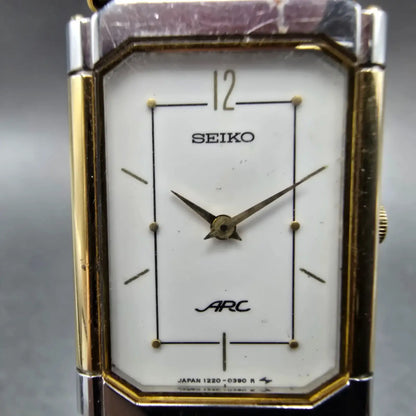 Seiko ARC Tank Watch Men 20mm White Dial Two Tone Rectangle 1220-5220 VTG PARTS2