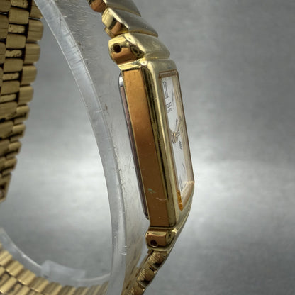 Seiko Tank Watch Women 13mm White Dial Gold Tone Rectangle 2E20-6759 New Batt YZ3