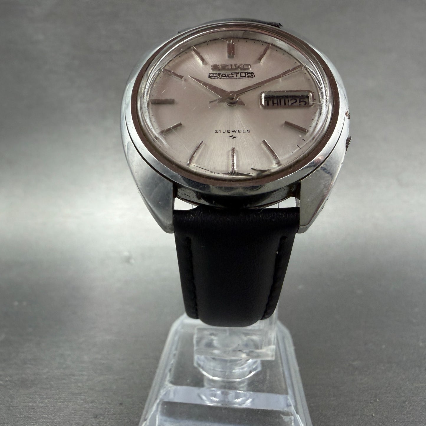 Seiko 5 Actus Watch Men 36mm White Dial Silver Tone Daydate Round 7019-7080 Runs5