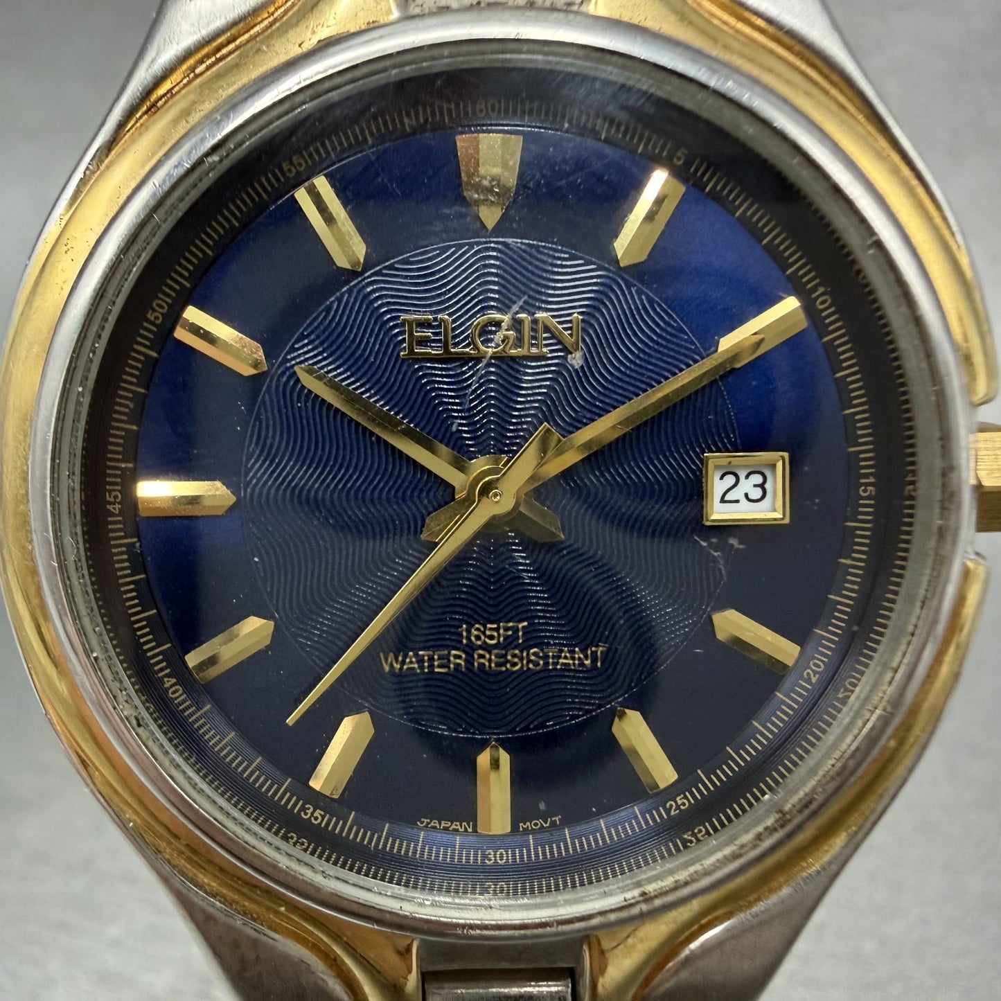 Elgin Watch Men 38mm Blue Dial Two Tone Date Round FPP117 New Battery1