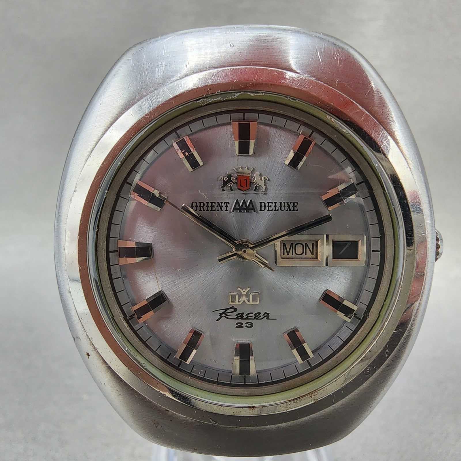 Orient AAA Deluxe Racer Watch Men 38mm Silver Dial Steel Daydate Automatic Runs1