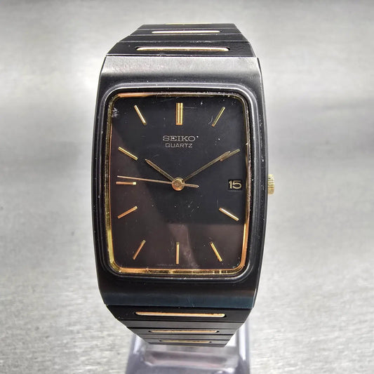 Seiko Watch Men 25mm Black Dial Black Tone Date Rectangle 2A32-5059 New Battery0