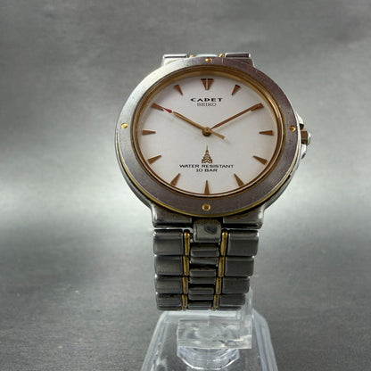 Seiko Cadet Watch Men 34mm White Dial Two Tone Round 5P31-6C50 New Battery5