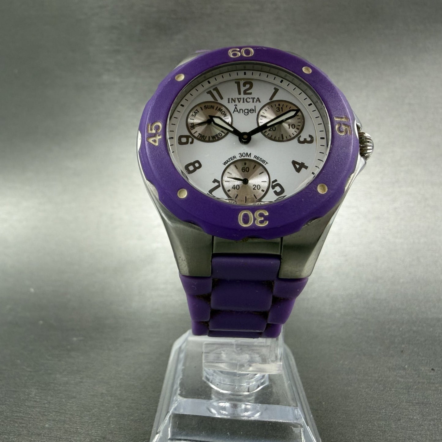 Invicta Angle Watch Women 38mm White Dial Steel Daydate Purple 0702 New battery5