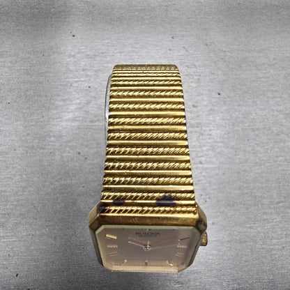 Bulova Watch Men 25mm Gold Dial Gold Tone Rectangle 92M45 New Battery Vintage4