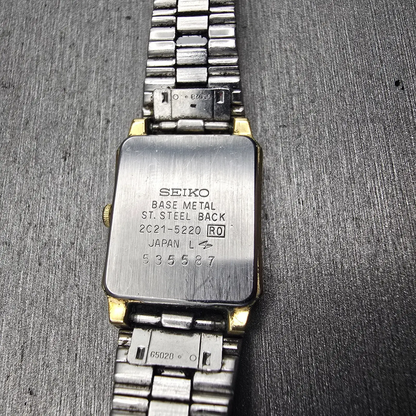 Seiko Watch Women 18mm Black Dial Gold Tone Rectangle 2C21-5220 New Battery VTG10