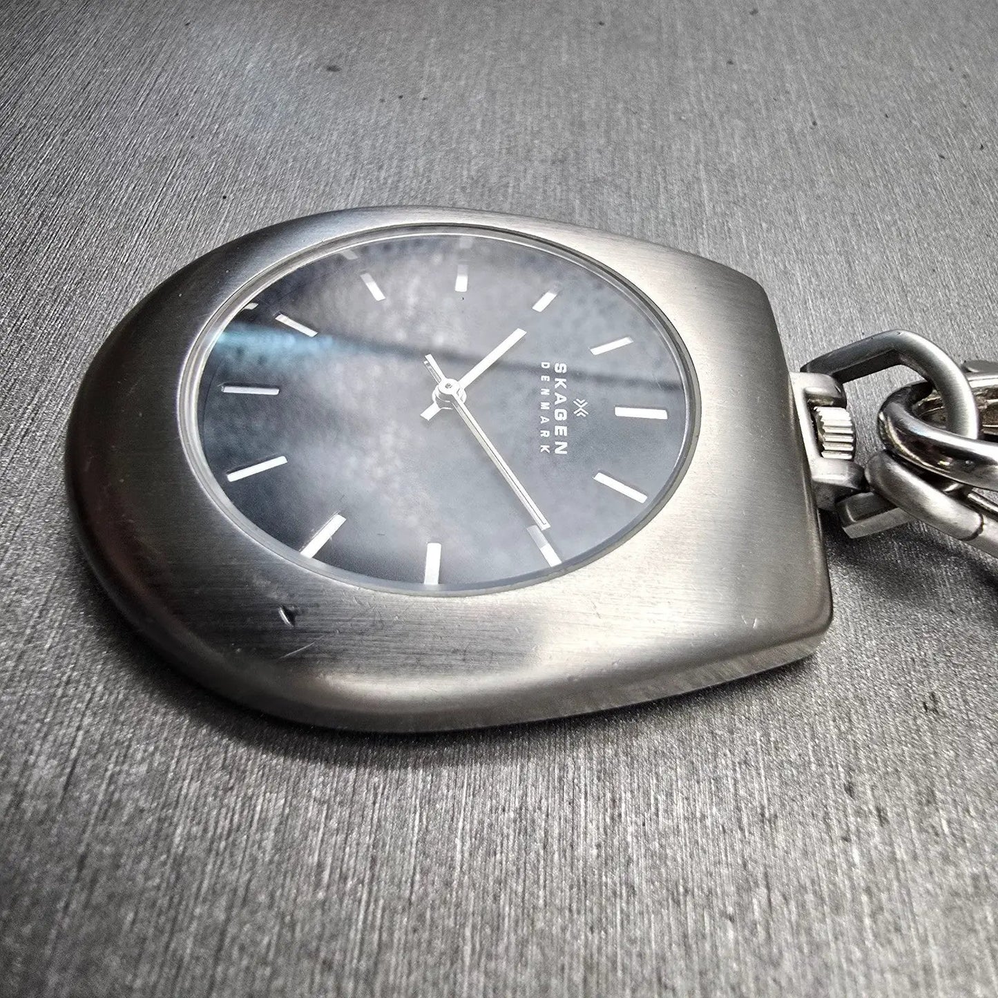 Skagen Denmark Pocket Watch Men 42mm Black Dial Silver Tone 163LSSB New Battery3