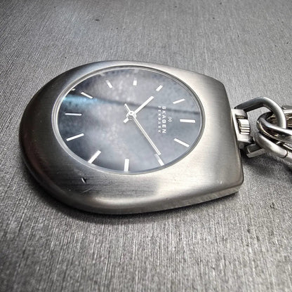 Skagen Denmark Pocket Watch Men 42mm Black Dial Silver Tone 163LSSB New Battery3