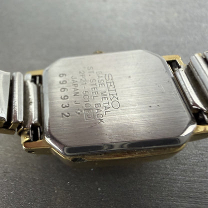 Seiko Tank Watch Women 19mm White Dial Gold Tone Rectangle 2P215C10 New Battery9