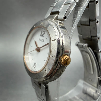 Seiko Alba Watch Women 23mm White Dial Silver Tone Round V501-0DX0 New Battery2