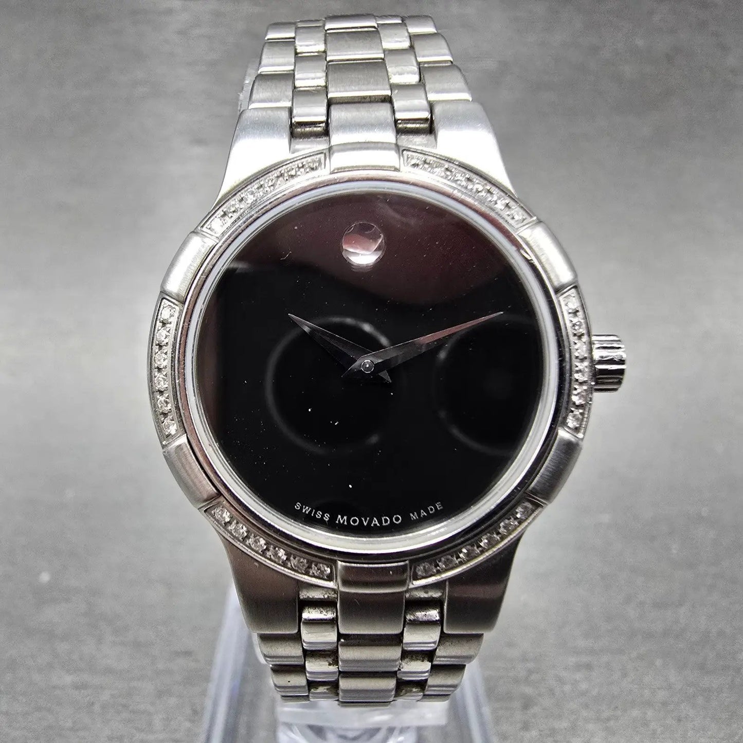 Movado Metio Watch Women 26mm Black Dial Stainless Steel Diamonds New Battery0
