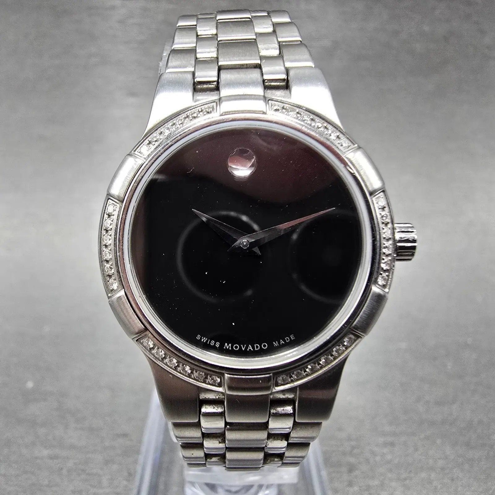 Movado Metio Watch Women 26mm Black Dial Stainless Steel Diamonds New Battery0