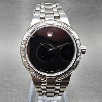 Movado Metio Watch Women 26mm Black Dial Stainless Steel Diamonds New Battery0