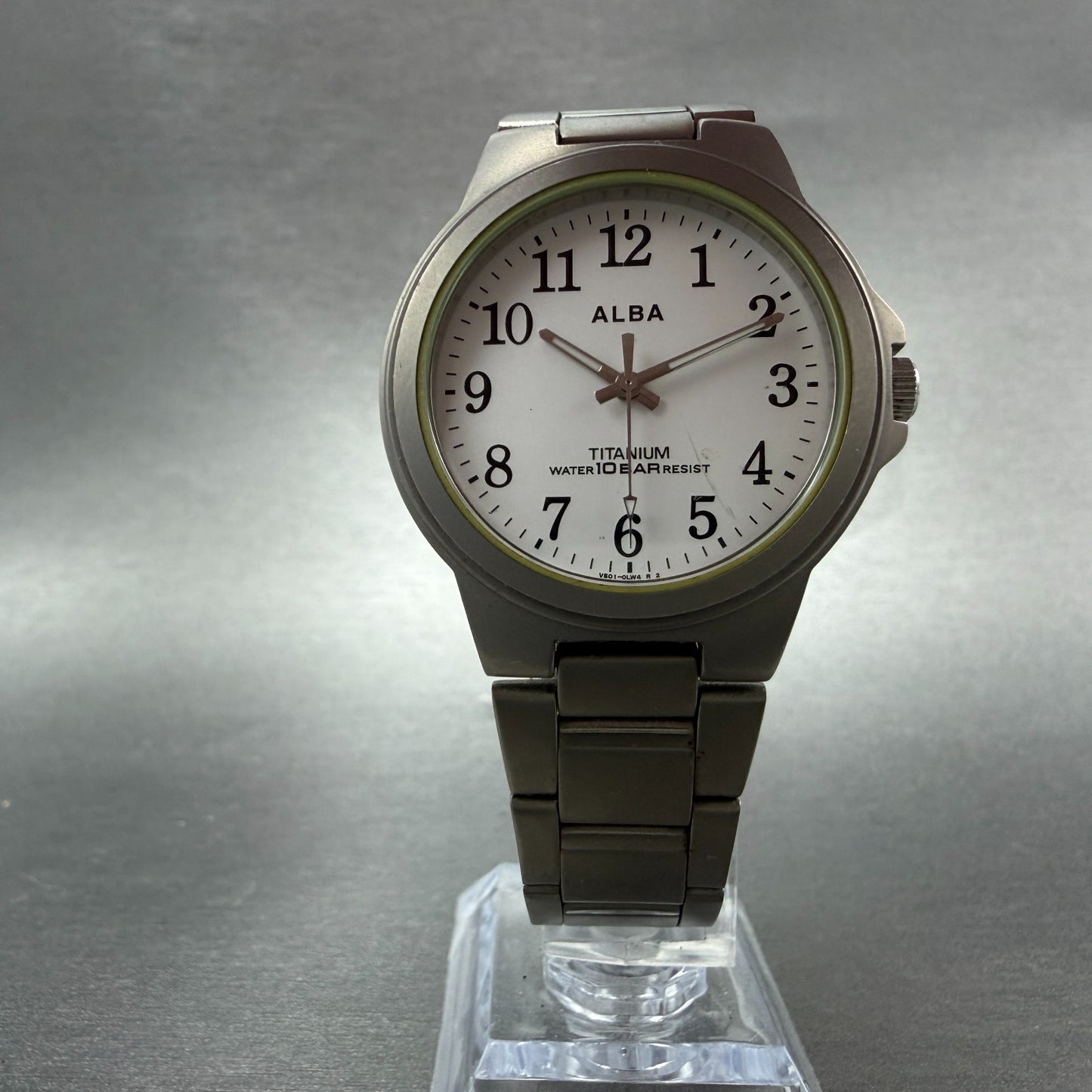Seiko Alba Watch Men 35mm White Dial Titanium Round V501-0DN0 New Battery VTG VT5