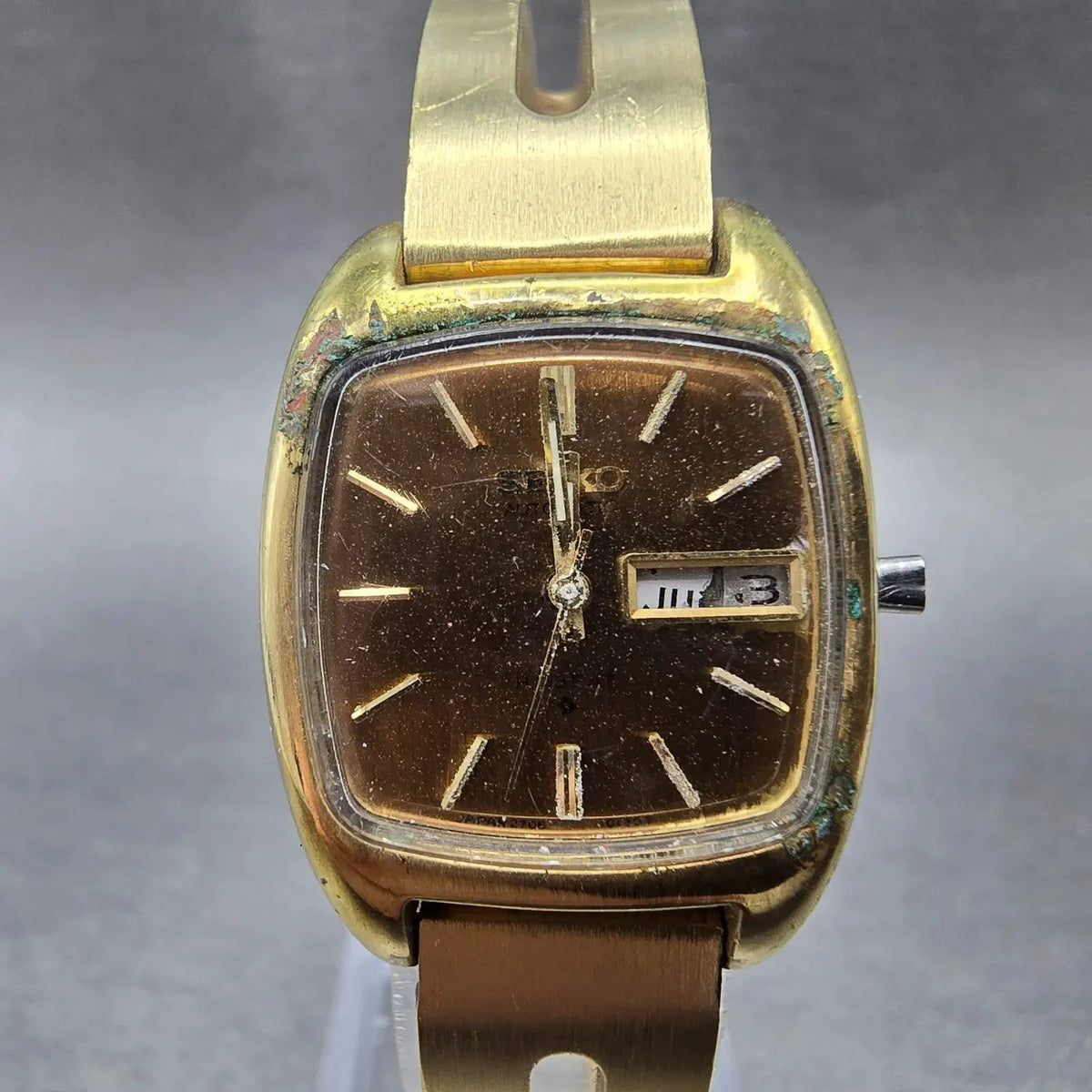 Seiko Automatic Watch Women 23mm Gold Dial Gold Plated  2706-3019 PARTS VTG0