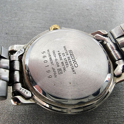 Seiko Watch Women 25mm Cream Dial Two Tone Round 1N01-0J09 New Battery A123