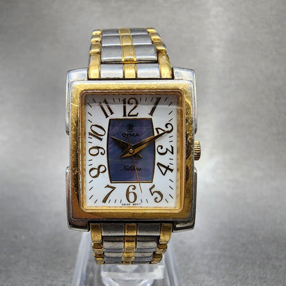 Cyma Noblesse Tank Watch Women 22mm MOP Dial Two Tone Rectangle New Battery0