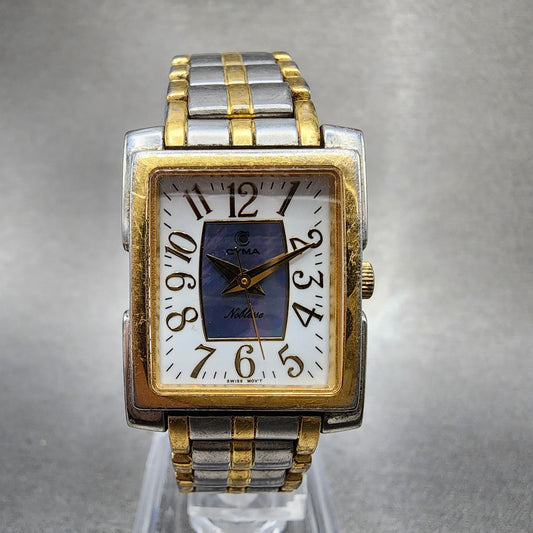 Cyma Noblesse Tank Watch Women 22mm MOP Dial Two Tone Rectangle New Battery0