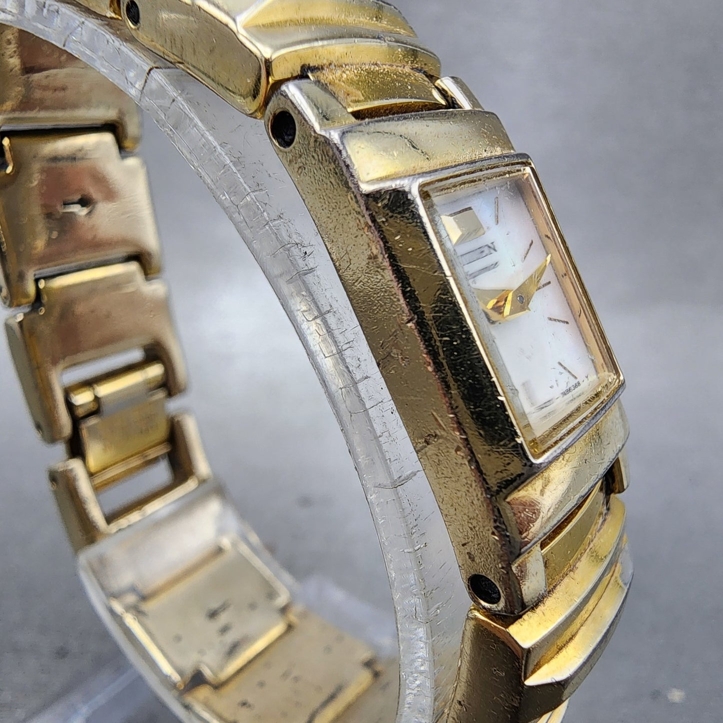 Citizen Tank Watch Women 14mm MOP Dial Gold Tone Rectangle New Battery Vintage3