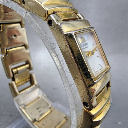 Citizen Tank Watch Women 14mm MOP Dial Gold Tone Rectangle New Battery Vintage3