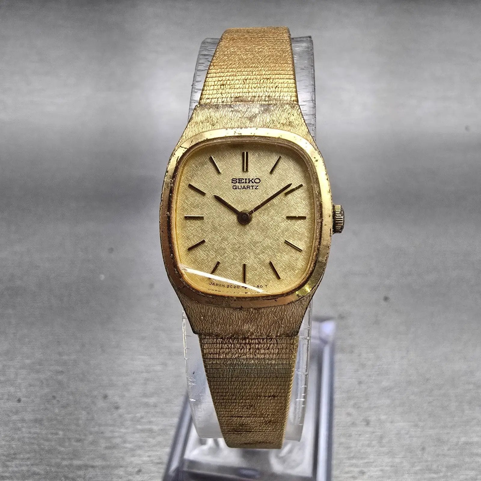Seiko Watch Women 18mm Champagne Dial Gold Tone Oval 2C20-5029 New Battery VTG0