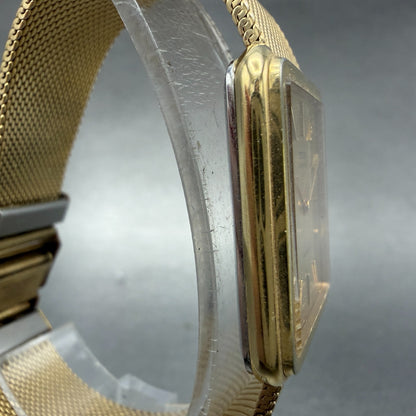 Seiko Tank Watch Men 26mm Champagne Dial Gold Tone Vintage 6020-5039 New Batt 873