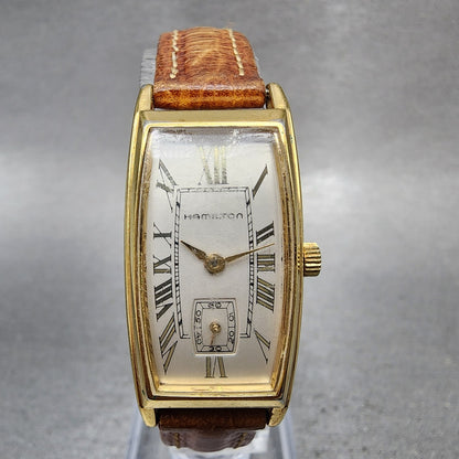 Hamilton Tank Watch Women 18mm Gray Dial Gold Tone Rectangle New Battery0