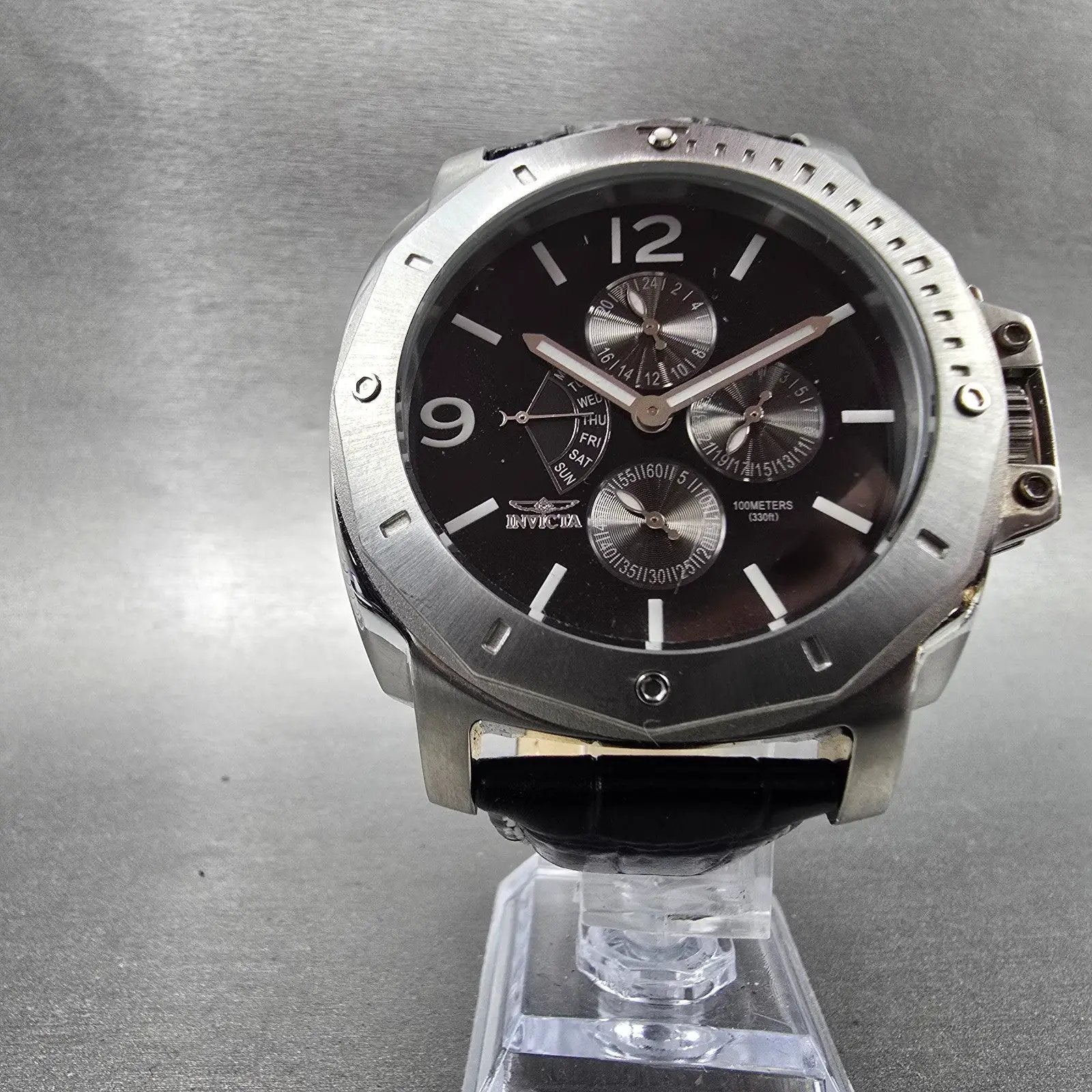Invicta Dive Watch Men 45mm Black Dial Silver Tone Daydate 5774 New Battery5