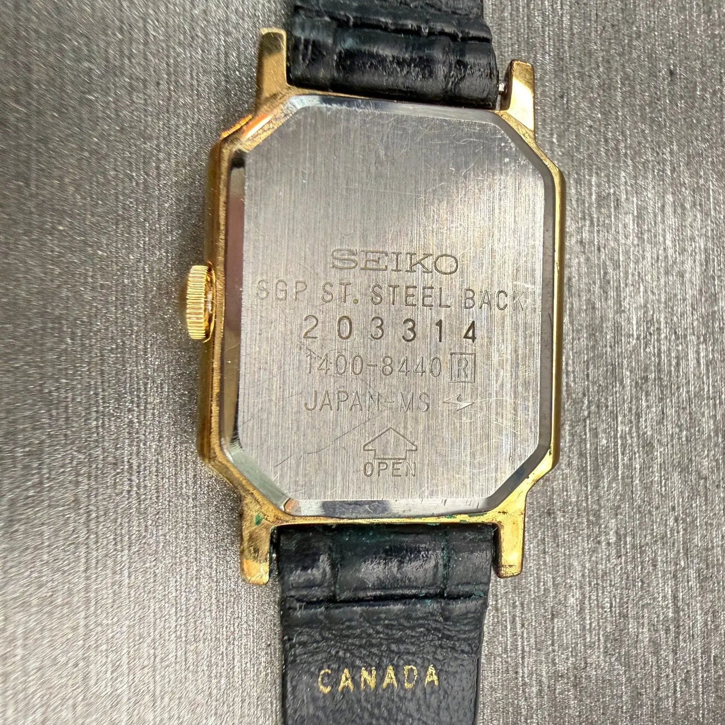 Seiko Watch Women 18mm Ivory Dial Gold Tone Rectangle 1400-8440 New Battery VTG10
