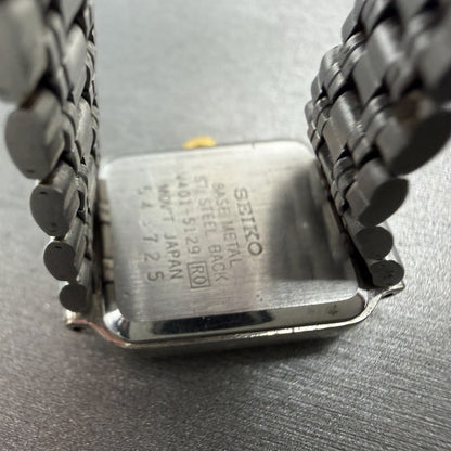 Seiko Tank Watch Women 18mm White Dial Two Tone Rectangle V401-5129 New BatteryB8