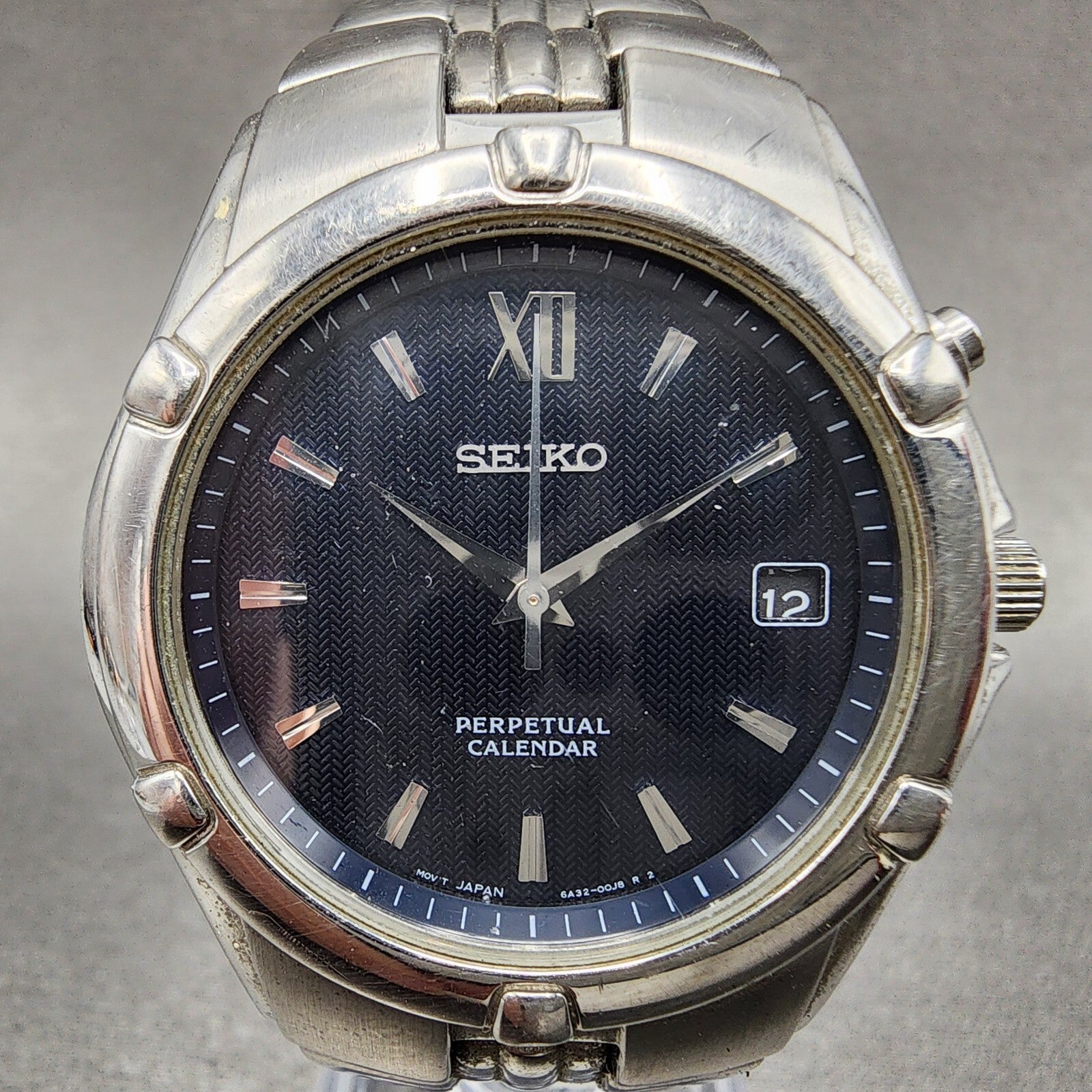 Seiko Perpetual Calendar Watch Men 37mm Steel Date Round 6A3200G0 PARTS2