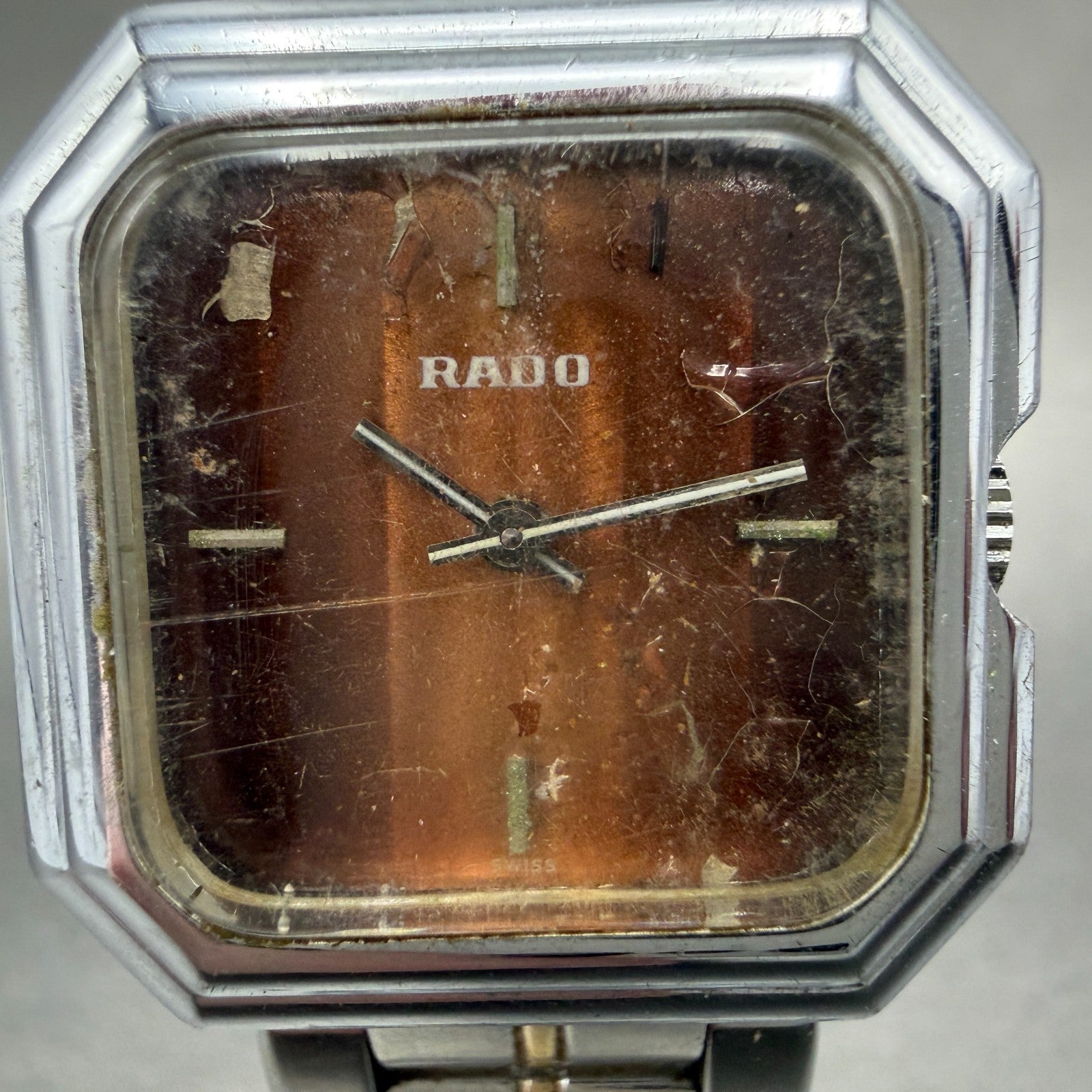 Rado Watch Women 26mm Orange Dial Silver Tone Octagon Manual Wind Runs VTG1