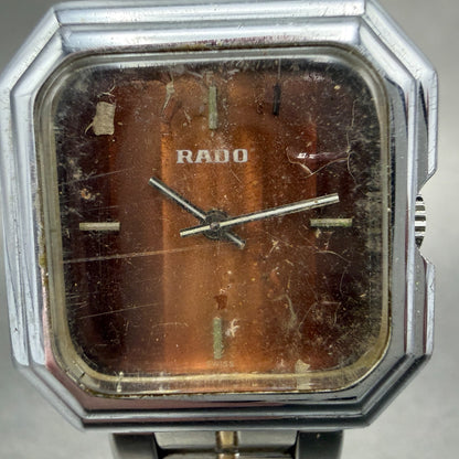 Rado Watch Women 26mm Orange Dial Silver Tone Octagon Manual Wind Runs VTG1