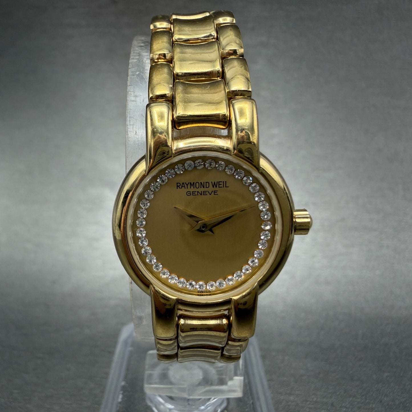 Raymond Weil Watch Women 21mm Gold Dial Gold Plated Diamonds 3740-1 New Battery1