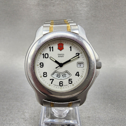 Victorinox Swiss Army Officer Watch Men 40mm White Dial Steel Dual Time Date0