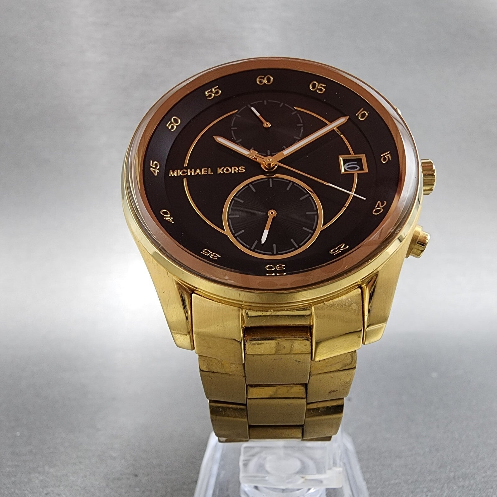 Michael Kors Briar Watch Women 40mm Black Dial Gold Tone Date Round New Battery5