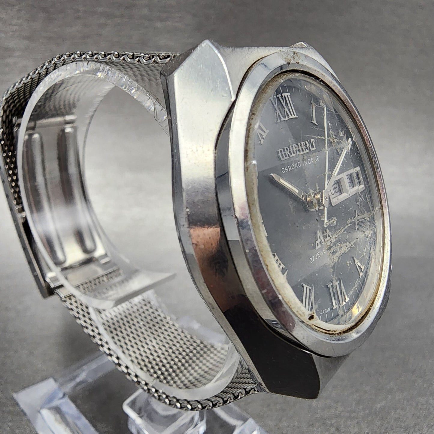 Orient Chronoace Watch Men 37mm Gray Dial Steel Daydate Round Automatic  PARTS6