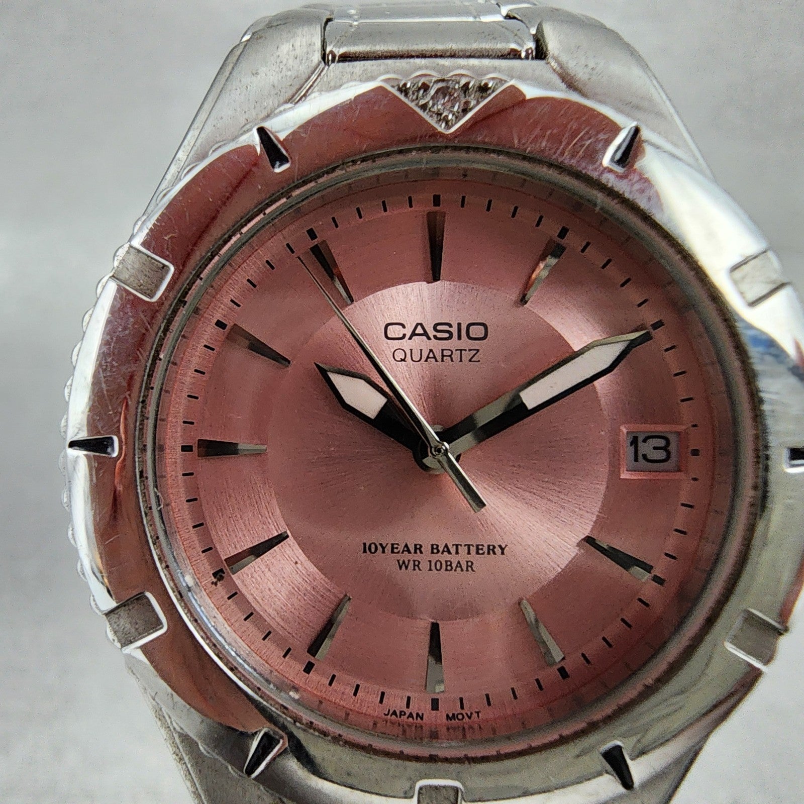 Casio Women Diver Watch Women 33mm Pink Dial Silver Tone Date LTD1035 New Batt11