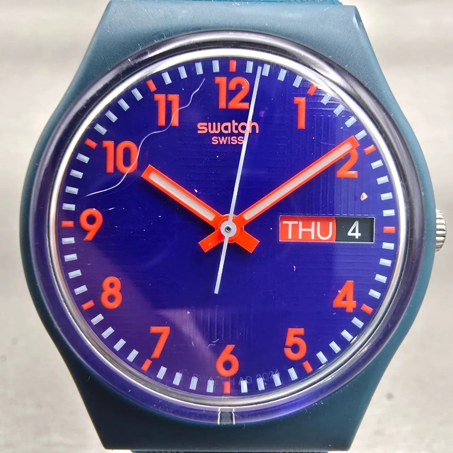 Swatch PATTERN FORMATION Watch Men 34mm Blue Dial Daydate Round SO28N706 New Bat1