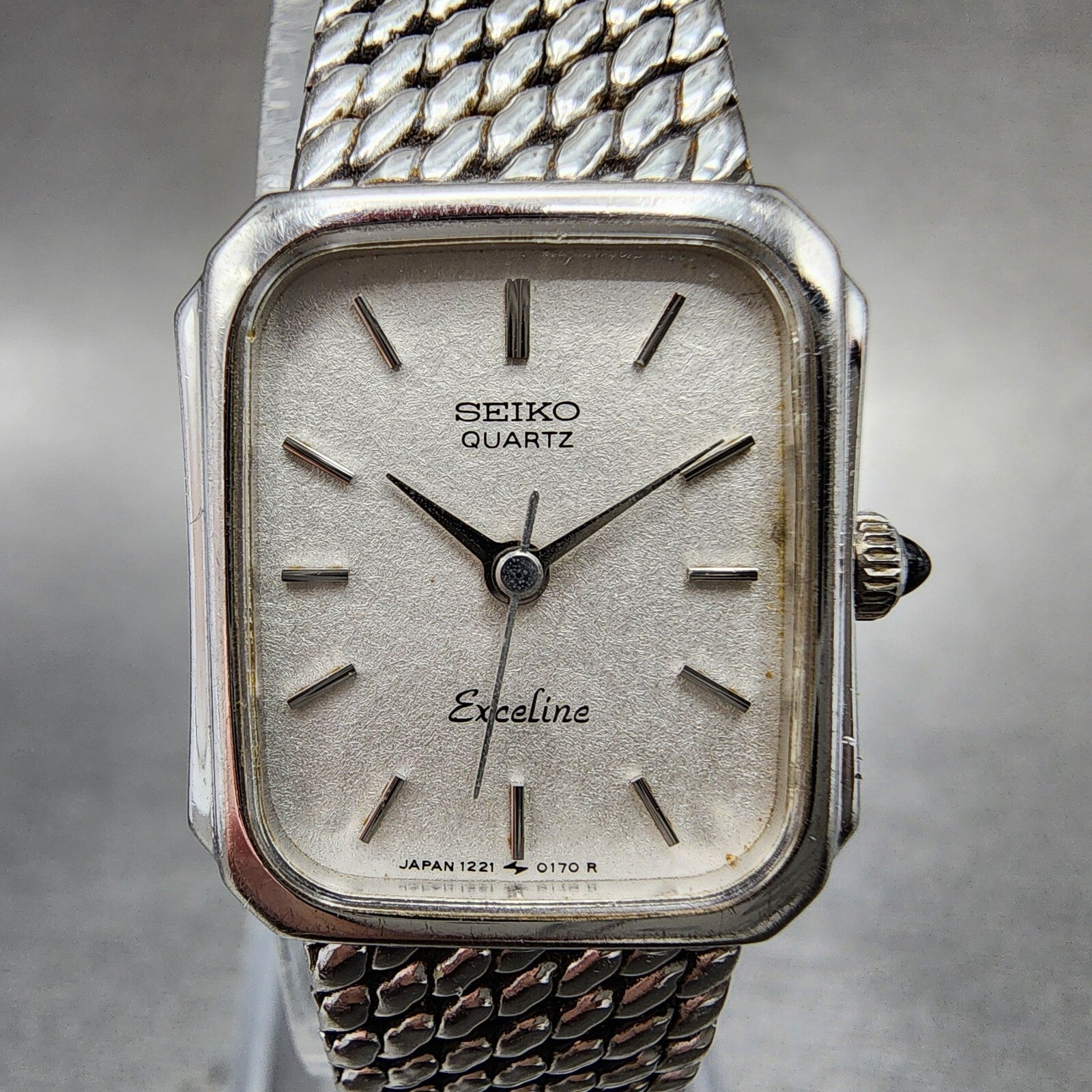 Seiko Exceline Tank Watch Women 18mm Silver Dial Silver Tone Rectangle New Batt1