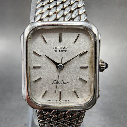 Seiko Exceline Tank Watch Women 18mm Silver Dial Silver Tone Rectangle New Batt1